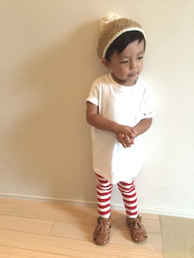 「長靴」｜「アイテム（ハンチング/ベレー帽）」を使った、soharuさん（キッズ・90cm）の夏コーディネート