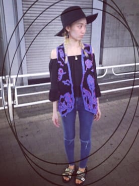 「アイテム（ベスト、パープル系）」を使った、Ｕｌｕさん（レディース・165cm）の夏コーディネート