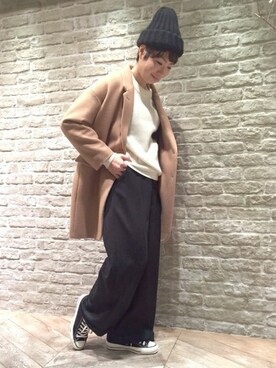 「ニットキャップ」｜「アイテム（チェスターコート）」を使った、JOURNAL STANDARD Lady's 自由が丘店　スタッフAさん（レディース・157cm）の冬コーディネート