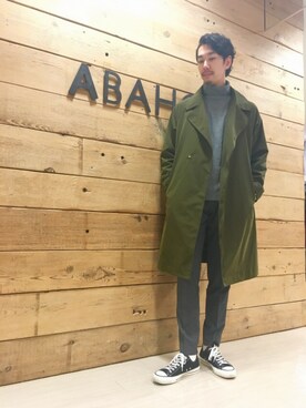 「カーキアウター」｜「アイテム（ステンカラーコート）」を使った、ONDAさん（メンズ・183cm）の秋コーディネート