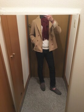 「AZ by junhashimoto（エーゼイ バイ ジュンハシモト）のアイテム（ピーコート、ベージュ系）」を使った、tanさん（メンズ・177cm）の秋コーディネート