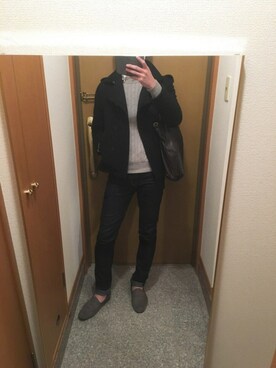 「ABAHOUSE（アバハウス）のアイテム（ピーコート、ブラック系）」を使った、tanさん（メンズ・177cm）の秋コーディネート