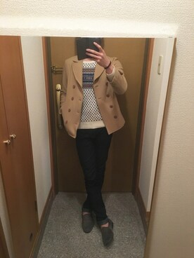 「GU（ジーユー）のアイテム（ニット/セーター、ホワイト系）」を使った、tanさん（メンズ・177cm）の秋コーディネート
