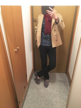 「UNIQLO（ユニクロ）のアイテム（マフラー、レッド系）」を使った、tanさん（メンズ・177cm）の冬コーディネート