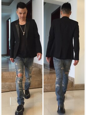 「SAINT LAURENT PARIS（サンローランパリ）のアイテム（チェスターコート）」を使った、J Huangさん（メンズ・173cm）の秋コーディネート