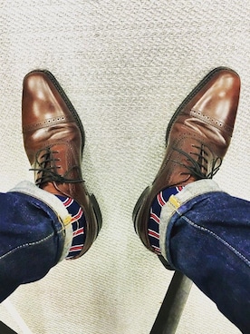 「REGAL（リーガル）のアイテム（ドレスシューズ、ブラウン系）」を使った、Tselovefashionさん（メンズ・178cm）の夏コーディネート