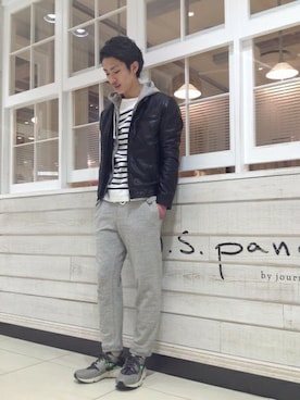 「JOURNAL STANDARD relume（ジャーナルスタンダード　レリューム）のアイテム（ライダースジャケット）」を使った、JOURNAL STANDARD relume札幌店スタッフAさん（メンズ・172cm）の冬コーディネート