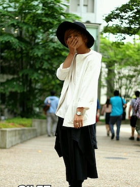 「Yohji Yamamoto（ヨウジヤマモト）のアイテム（スカート）」を使った、金谷さん（メンズ・170cm）の春コーディネート