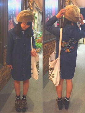 「Rodeo Crowns（ロデオクラウンズ）のアイテム（ワンピース、ブルー系）」を使った、Hinataさん（レディース・160cm）の秋コーディネート