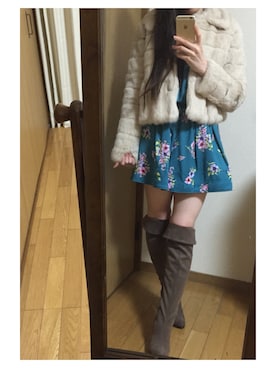「ラビットファー」｜「アイテム（ワンピース/ドレス）」を使った、Yoshie Fujiuさん（レディース・155cm）の冬コーディネート
