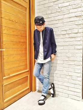 「RAGEBLUE（レイジブルー）のアイテム（キャップ）」を使った、だっちょさん（メンズ・175cm）の夏コーディネート