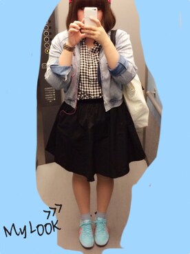 「merry jenny（メリージェニー）のアイテム（デニムジャケット）」を使った、みおさん（レディース・155cm）の春コーディネート