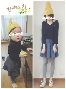 「combimini（コンビミニ）のアイテム（スカート）」を使った、✻ohana✻さん（キッズ・70cm）の春コーディネート