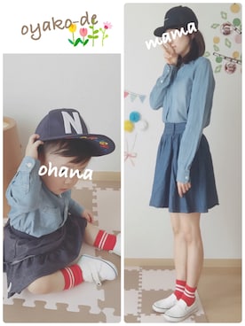 「RAGEBLUE（レイジブルー）のアイテム（帽子）」を使った、✻ohana✻さん（キッズ・70cm）の春コーディネート