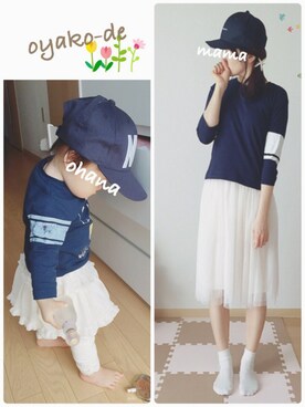「RAGEBLUE（レイジブルー）のアイテム（帽子）」を使った、✻ohana✻さん（キッズ・70cm）の春コーディネート