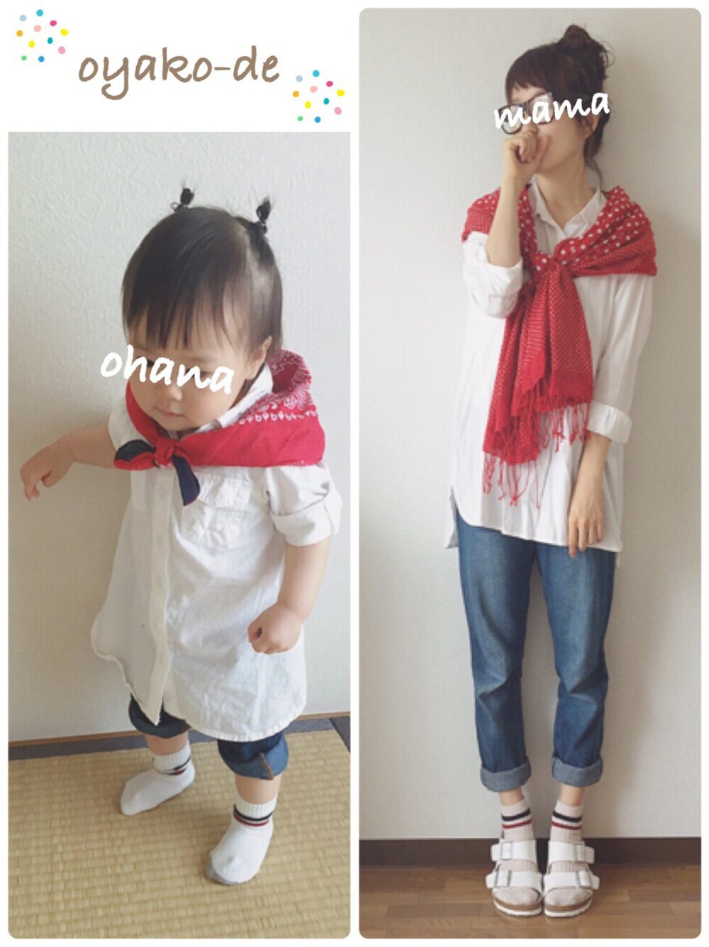 ホワイト系のワンピース、ブルー系のデニムパンツ、ホワイト系のシャツ/ブラウスを着用したキッズの春コーディネートの1枚目の写真