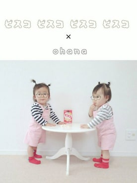 「combimini（コンビミニ）のアイテム（オールインワン・サロペット）」を使った、✻ohana✻さん（キッズ・80cm）の春コーディネート