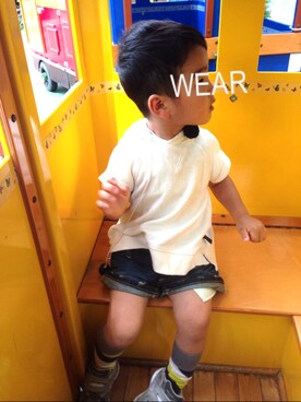 「くつした」｜「アイテム（スウェット）」を使った、sme⑅◡̈*さん（キッズ・100cm）の夏コーディネート