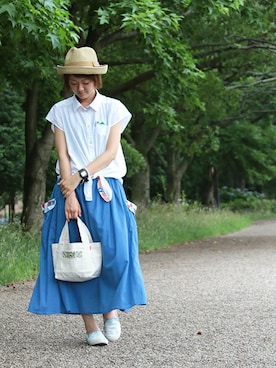 「青×白」｜ZAKIさん（レディース・156cm）の夏コーディネート