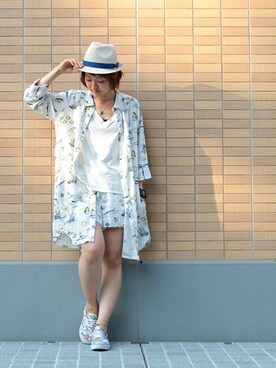 「マリン」｜「アイテム（シャツワンピース）」を使った、ZAKIさん（レディース・156cm）の夏コーディネート