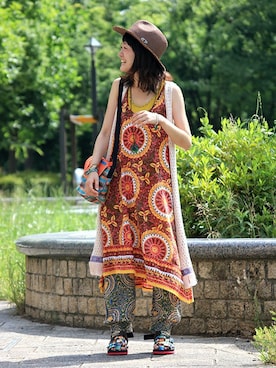 「アイテム（トートバッグ、オレンジ系）」を使った、ZAKIさん（レディース・156cm）の夏コーディネート