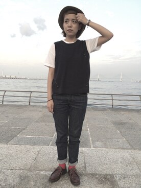 「SEVENDAYS=SUNDAY（セブンデイズサンデイ）のアイテム（ベスト）」を使った、seekaさん（レディース・157cm）の秋コーディネート