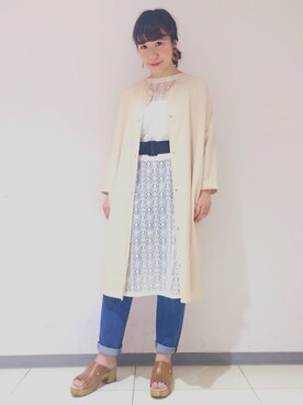 「mystic（ミスティック）のアイテム（ノーカラージャケット）」を使った、itoさん（レディース・156cm）の春コーディネート