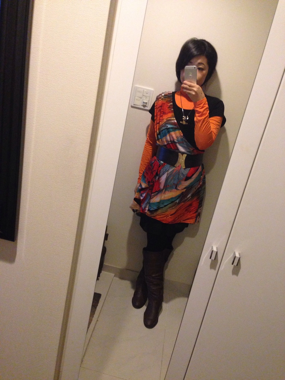 「Luchileのアイテム（ワンピース、オレンジ系）」を使った、MIOさん（レディース・158cm）の秋コーディネートの1枚目の写真