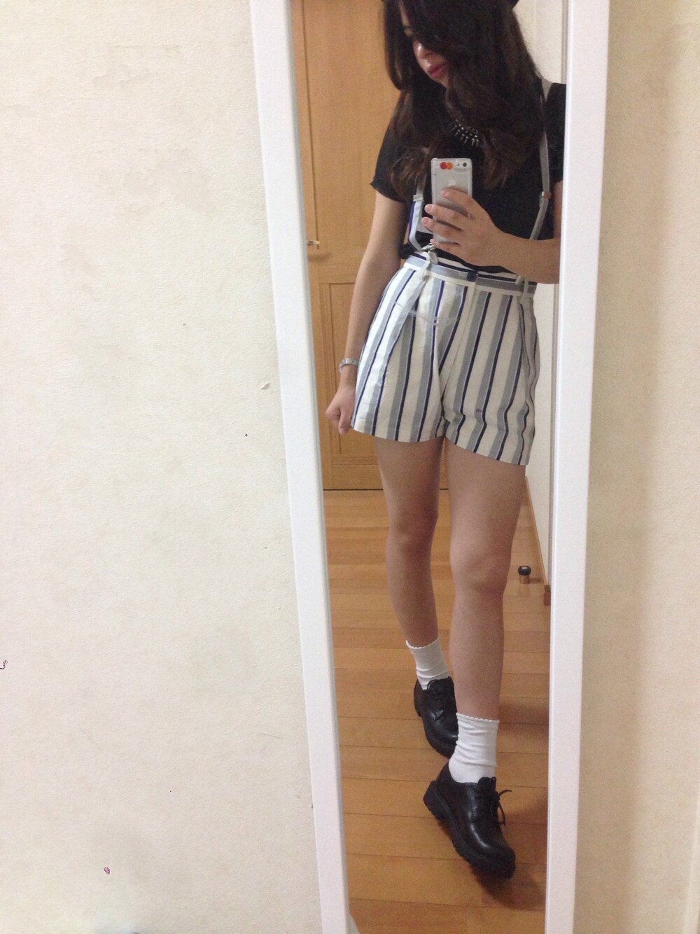 「SLYのABBEY STRIPEサスペンダーS/PT（その他パンツ、ホワイト系）」を使った、みかめっとさん（レディース・155cm）の夏コーディネートの1枚目の写真