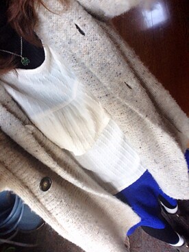 「HERE'S（HERE'S）のアイテム（ニット/セーター、ホワイト系）」を使った、みこさん（レディース・149cm）の冬コーディネート