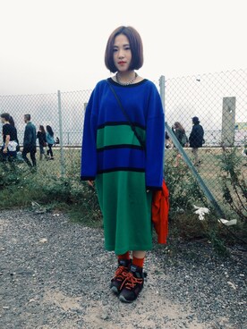 「blue」｜「アイテム（チュニック）」を使った、Kammyさん（レディース・162cm）の秋コーディネート