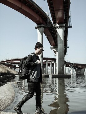 「KANGOL（カンゴール）のアイテム（バッグ）」を使った、KANGOLKOREAさん（メンズ・170cm）の夏コーディネート