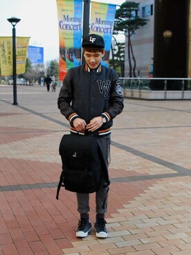「KANGOL（カンゴール）のアイテム（バッグ）」を使った、KANGOLKOREAさん（メンズ・170cm）の夏コーディネート