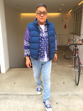 「ASPESI（アスペジ）のアイテム（ダウンジャケット/コート）」を使った、近藤　昌さん（メンズ・172cm）の春コーディネート