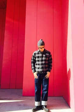 「COVERNAT」｜「アイテム（ニットキャップ/ビーニー）」を使った、박상우さん（メンズ・180cm）の冬コーディネート