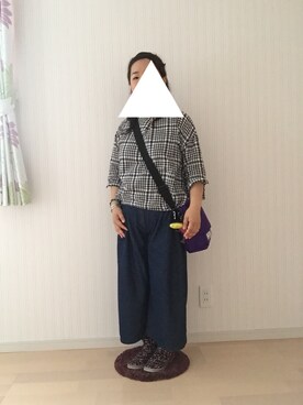 「アイテム（メッセンジャーバッグ、パープル系）」を使った、はななさん（レディース・150cm）の夏コーディネート