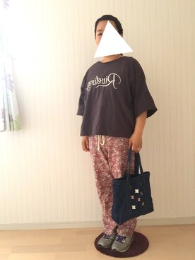 「niko and...（ニコアンド）のアメリカ綿ロゴワイドＴシャツ【niko and ...】（Tシャツ/カットソー）」を使った、はななさん（レディース・150cm）の夏コーディネート