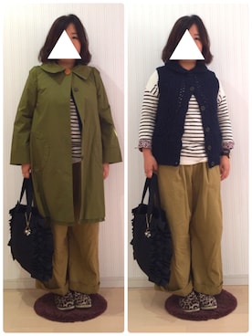 「Jocomomola（ホコモモラ）のアイテム（ステンカラーコート）」を使った、はななさん（レディース・150cm）の秋コーディネート