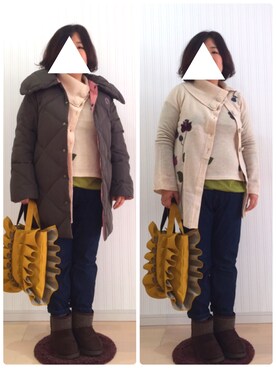 「Jocomomola（ホコモモラ）のアイテム（ジャケット/アウター）」を使った、はななさん（レディース・150cm）の冬コーディネート