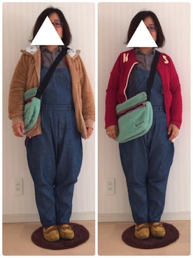「RNA（アールエヌエー）のアイテム（サロペット/オーバーオール）」を使った、はななさん（レディース・150cm）の冬コーディネート
