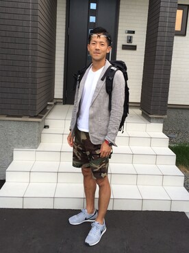 「GLOBAL WORK（グローバルワーク）のアイテム（Tシャツ/カットソー、ホワイト系）」を使った、y.yasudaさん（メンズ・173cm）の夏コーディネート