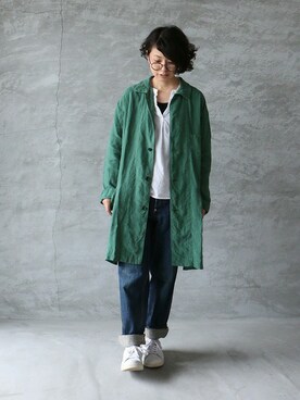 「stansmith」｜「アイテム（ステンカラーコート）」を使った、ambience-asumiさん（レディース・159cm）の夏コーディネート