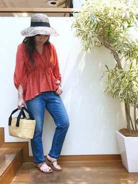 「SHIPS for women（シップスフォーウィメン）のKIWI:リングサンダル（サンダル、ベージュ系）」を使った、権田　彩弓さん（レディース・157cm）の夏コーディネート