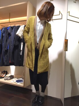 「ロングジャケット」｜「アイテム（ノーカラージャケット）」を使った、kuboさん（レディース・162cm）の冬コーディネート