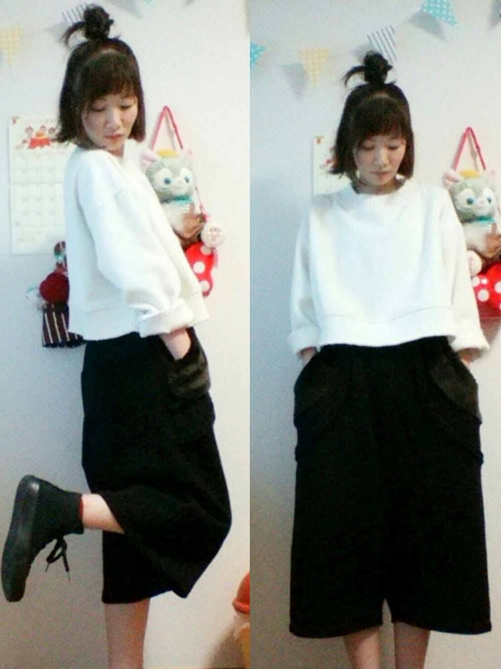 「キュロットパンツ、ゆるコーデ」｜「bedsidedramaのアイテム（パンツ、ブラック系）」を使った、ひじきさん（レディース・163cm）の秋コーディネートの1枚目の写真