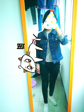 「UNIQLO（ユニクロ）の条纹上衣（Tシャツ/カットソー、ホワイト系）」を使った、PowerfulHeさん（レディース）の秋コーディネート