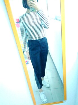 「自制のアイテム（スラックス、ブラック系）」を使った、PowerfulHeさん（レディース）の秋コーディネート