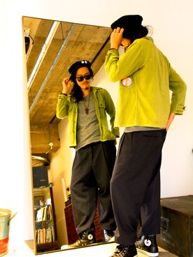 「N.HOOLYWOOD（N.ハリウッド）のアイテム（ハンチング/ベレー帽）」を使った、MANYさん（メンズ・175cm）の秋コーディネート