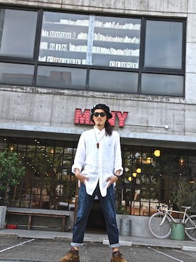 「N.HOOLYWOOD（N.ハリウッド）のアイテム（ハンチング/ベレー帽）」を使った、MANYさん（メンズ・175cm）の秋コーディネート