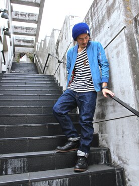 「JOYRICH（ジョイリッチ）のアイテム（ブルゾン）」を使った、MANYさん（メンズ・175cm）の秋コーディネート